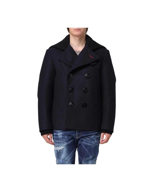 DSquared² Blauer Woll-Peacoat Doppelreihiger Mantel in Black für Herren