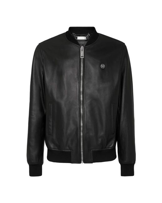 Philipp Plein Black Leather Jackets for men