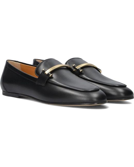 Tod's Black Schwarze Leder Slip-On Schuhe Barretta Attacchi
