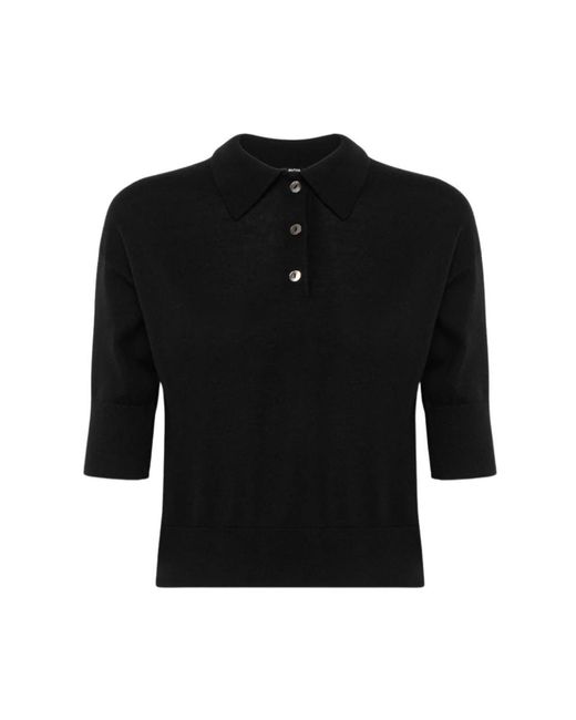 Alpha Studio Tops ,Zwart ,Geknipte Polo Met Halve Mouwen in het Black