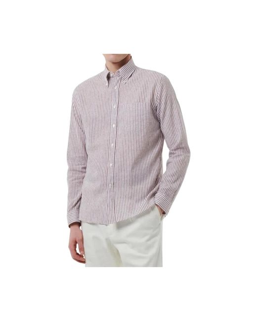 Xacus Gestreiftes leinenhemd tailor fit in Purple für Herren