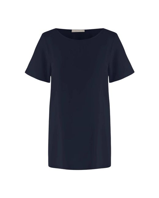 Allude Tops ,Blauw ,T-Shirt Van Stretchzijde Met Ronde Hals En Korte Mouwen in het Blue