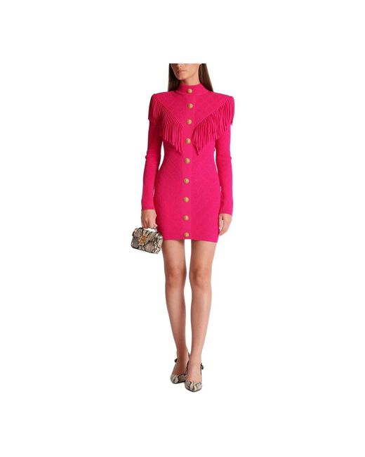 Balmain Pink Kurzes Strickkleid Mit Fransen