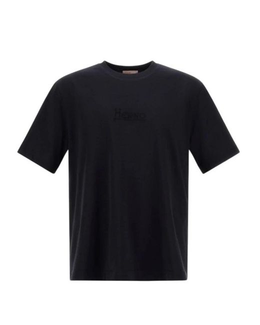 Herno Tops ,Blauw ,Blauw Crewneck T-Shirt Met Logo in het Black voor heren