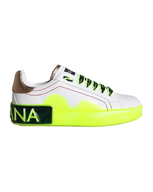 Dolce & Gabbana Yellow Weiße goldene grüne ledersneakers
