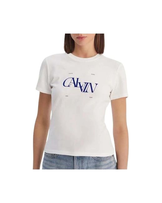 Calvin Klein Split Logo Graphic Slim T-Shirt in het White