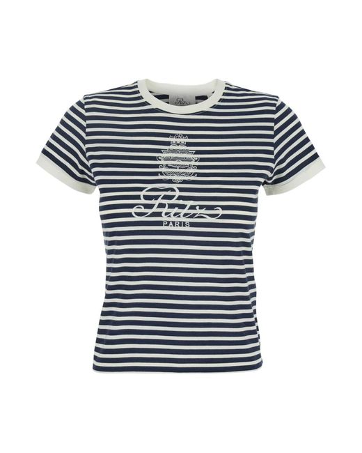 FRAME Blue Paris logo print gestreiftes crewneck t-shirt