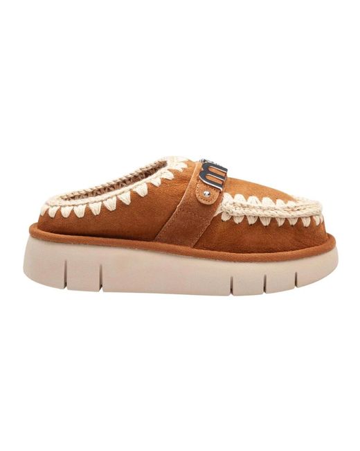 Mou Schoenen ,Bruin ,Cognac Sandalen Met Sheepskin Clog in het Brown