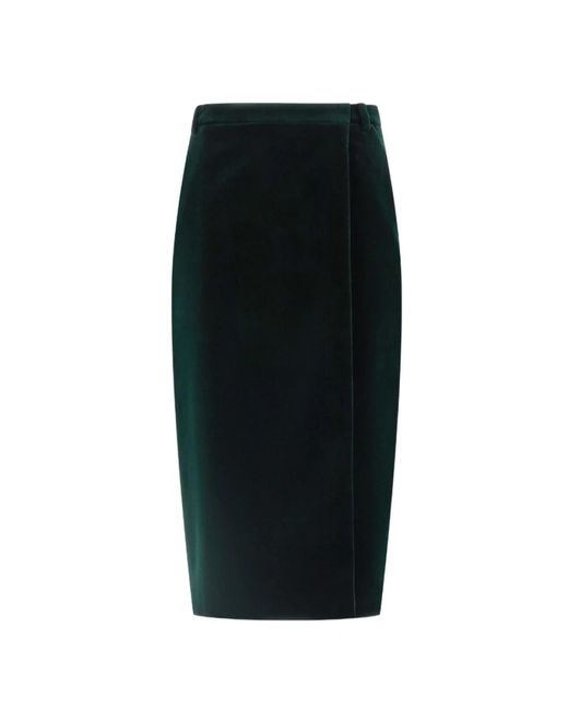 Saint Laurent Rokken ,Groen ,Katoen Donkergroene Velvet Midi Rok in het Black