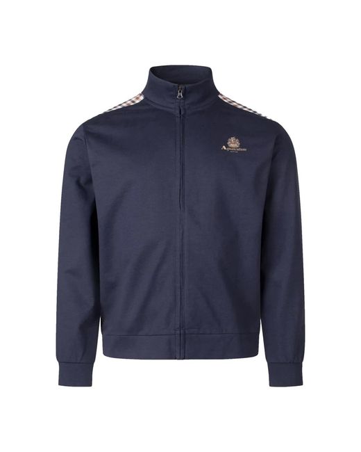 Aquascutum Hoodies & Sweatvesten ,Blauw ,Katoen Club Check Detail Track Top in het Blue voor heren