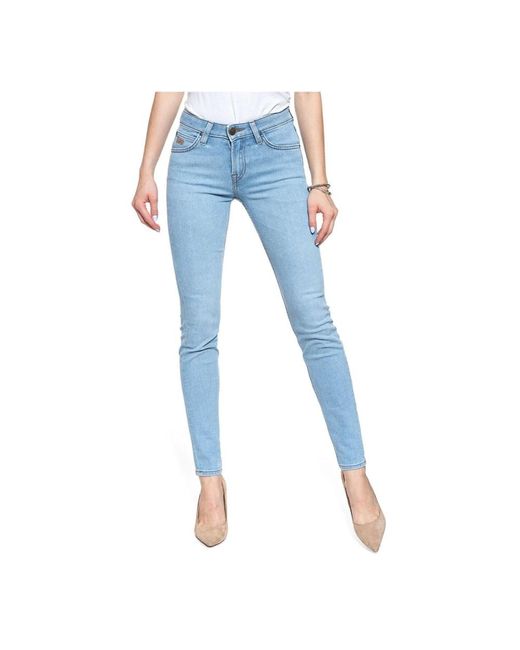 Jeans skinny blu con vita alta e logo applicato di Lee Jeans in Blue