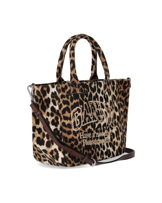 Ganni Black Leopardenmuster einkaufstasche