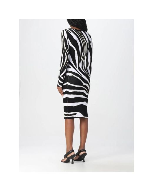 Just Cavalli Black Zebra Print Strick Midi Kleid
