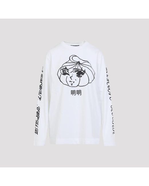 Simone Rocha Hoodies & Sweatvesten ,Wit ,Katoen Dim Sum Logo Print T-Shirt Met Lange Mouwen in het White