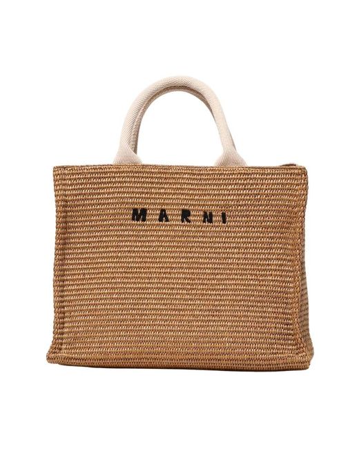Marni Brown Weiße Stroh-Tasche