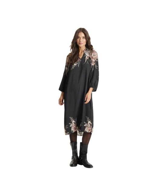 iN FRONT Black Cafe Latte Miller Kleid Mit V-Ausschnitt