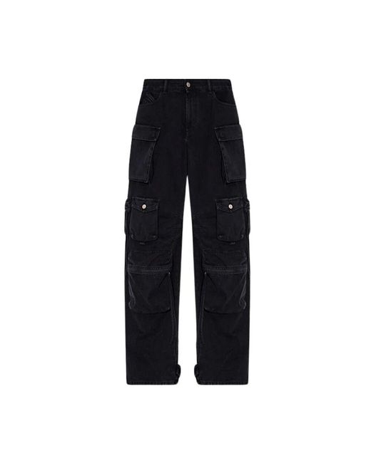 The Attico Black Fern schwarze denim lange hose mit mehreren taschen