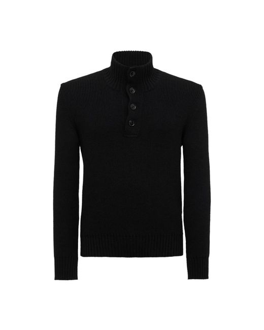 Tom Ford Truien & Vesten ,Zwart ,Wol Trui Met Hoge Kraag En Knoopsluiting in het Black voor heren