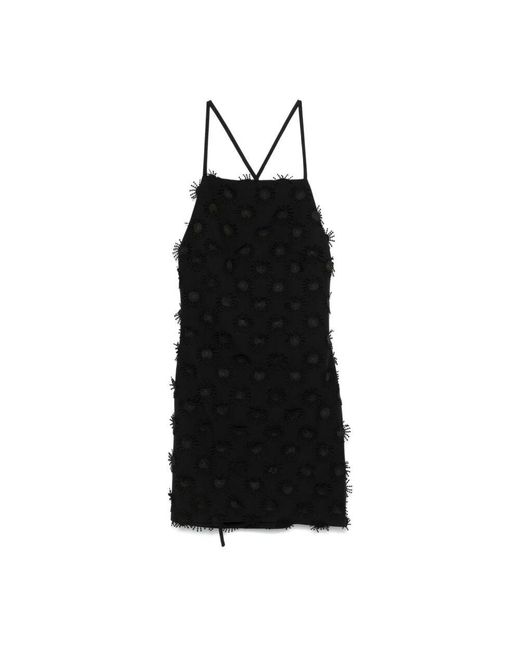 MSGM Black Schwarzes kleid mit quadratischem ausschnitt und überkreuzten trägern