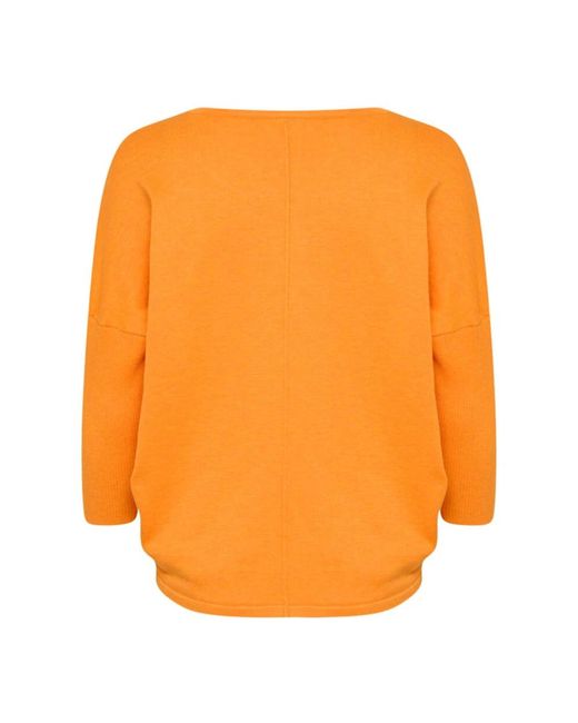 Saint Tropez Abrikoos Melange R-Neck Pullover Sweater in het Orange