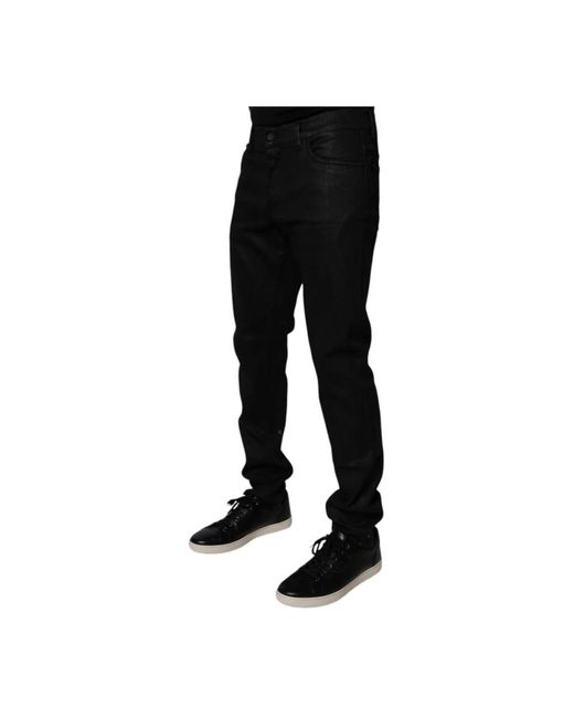 Dolce & Gabbana Schwarze Skinny Denim Jeans Mit Logo-Details in Black für Herren