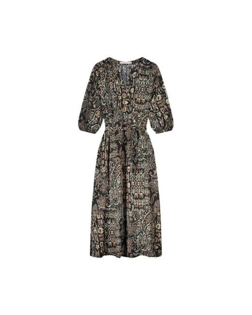 Summum Kleedjes ,Grijs ,Geprinte Viscose Lange Jurk in het Black
