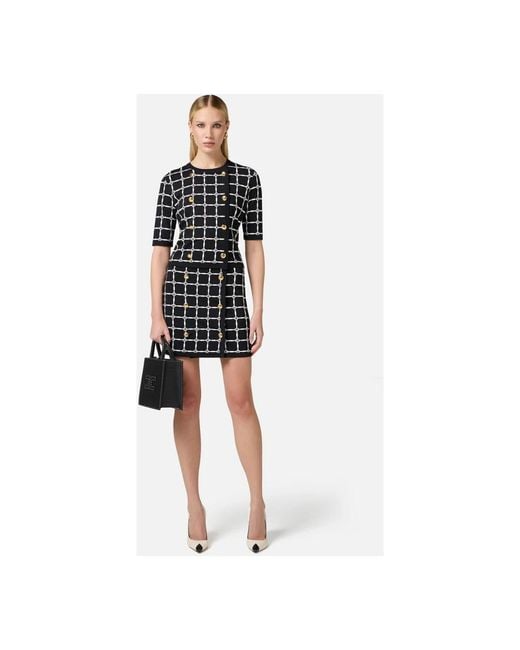 Elisabetta Franchi Truien & Vesten ,Zwart ,Jacquard Cardigan Met Logo Motief in het Black