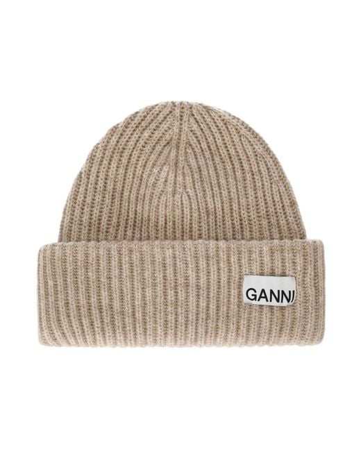 Ganni Geribbelde Beanie Van Wollen Mix in het Natural