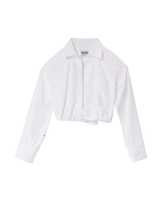 Moschino Overhemden ,Wit ,Katoen Witte Cropped Shirt Met Elastische Zoom in het White