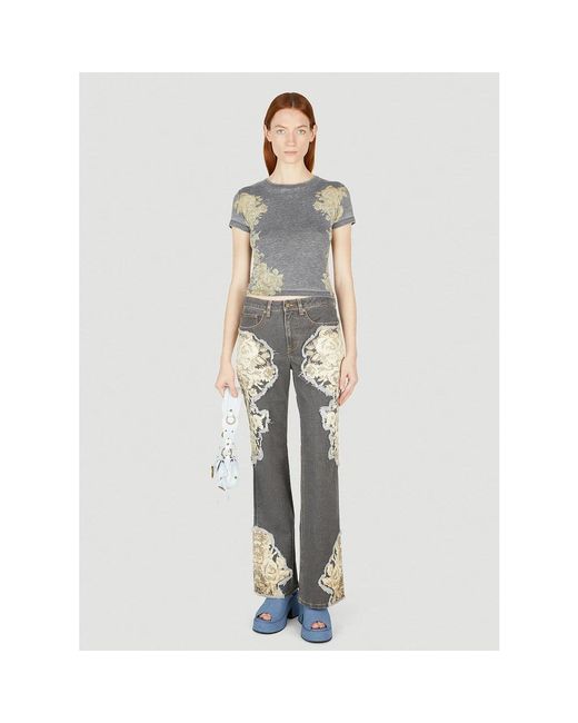 Guess Flared Jeans Met Bloemenprint in het Gray