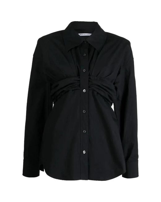 Camisa de algodón negra con detalles fruncidos Alexander Wang de color Black