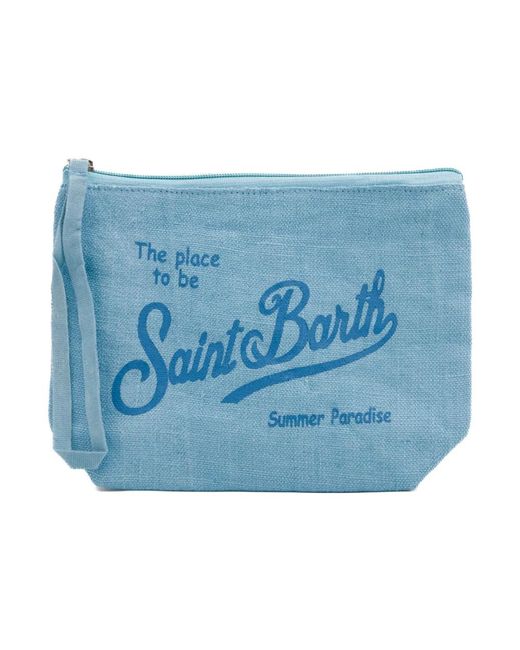 Mc2 Saint Barth Blue Klares blaues leinen pochette tasche