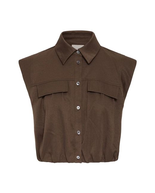 Ichi Brown Sleeveless Tops