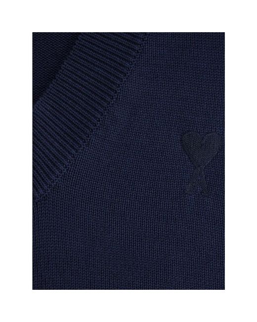 AMI Blue V-Neck Knitwear