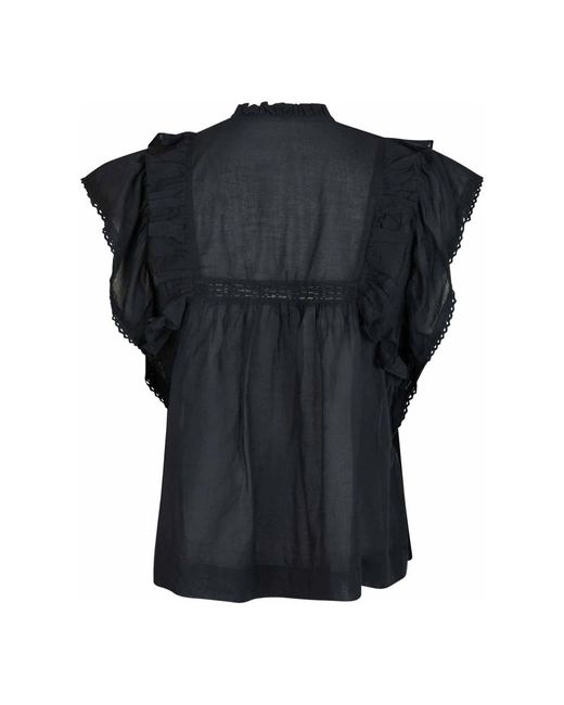 Neo Noir Overhemden ,Blauw ,Katoen Voile Blouse Met Ruchedetails in het Black