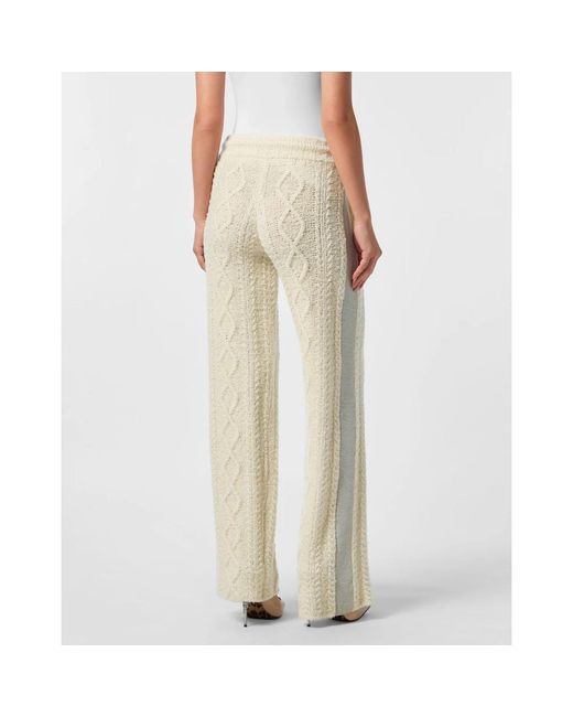 Philipp Plein Broeken ,Wol Knit Straight Joggers Signature in het Natural