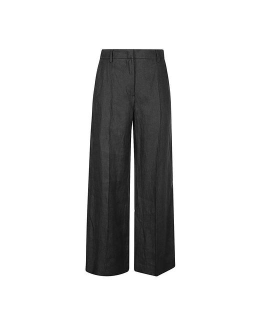 Pantalones anchos casuales de lino Weekend by Maxmara de color Black