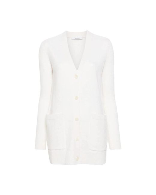 Max Mara Truien & Vesten ,Wit ,Wol Roomwitte Wol-Cashmere Trui Met V-Hals in het White