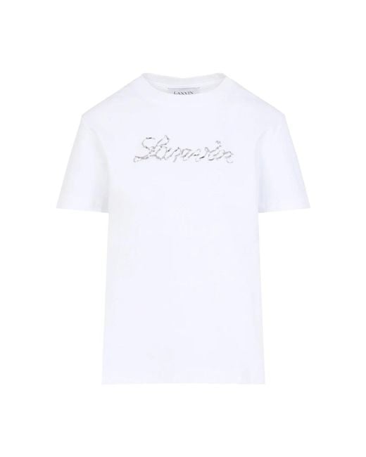 Lanvin Tops ,Wit ,Katoen Wit T-Shirt Voor Vrouwen in het White