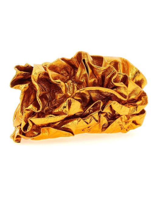 Dries Van Noten Ruffle Laminated Leather Clutch Bag in het Orange