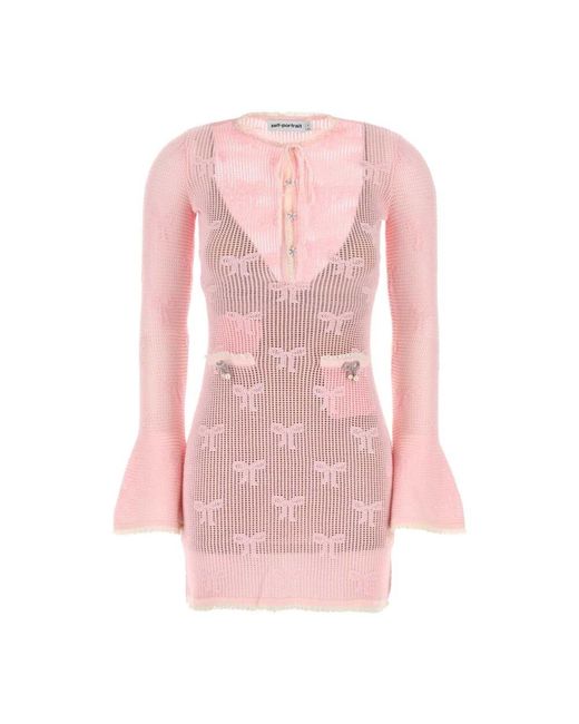 Self-Portrait Pink Rosa Schleifen Häkel Mini Kleid