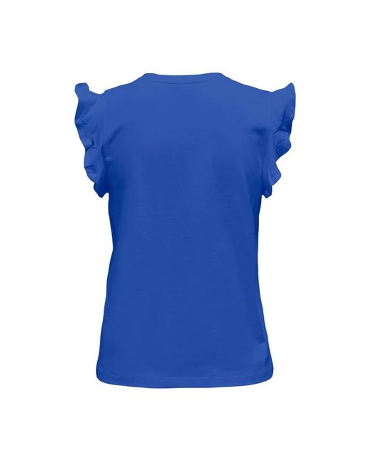 ONLY Blue Frill v-neck kurzarm t-shirt