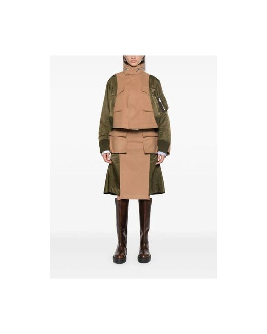Sacai Brown Wollrock mit taschen und paneelen
