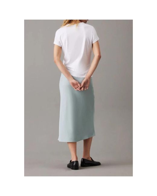 Calvin Klein Tops ,Wit ,Katoen Satin Slim T-Shirt Elegant Modern in het White