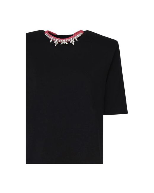 Mariuccia Milano Black Weiße baumwoll-t-shirt mit halskette