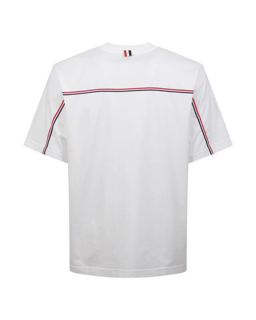 Thom Browne White Oversized Tricolour Stripe T-Shirt for men