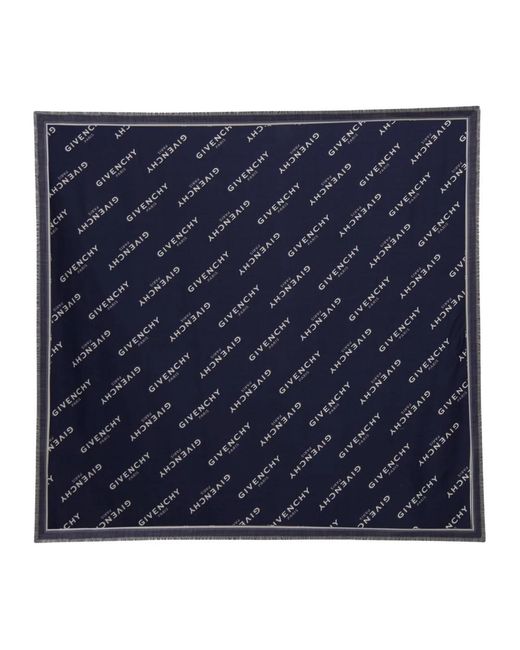 Givenchy Accessoires ,Blauw ,Wol Blauwe Shadow Wol Zijde Sjaal in het Blue