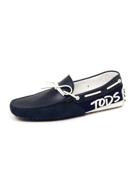 Tod's Weiße Leder Mokassin Schuh in Blue für Herren