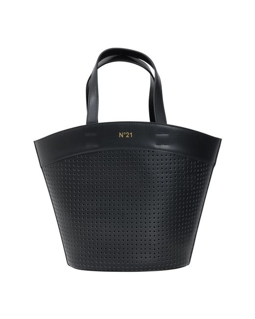 N°21 Black Schwarze perforierte shopper-tasche