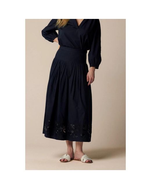 Kocca Rokken ,Zwart ,Elegante Kant Detail Flowing Rok in het Blue